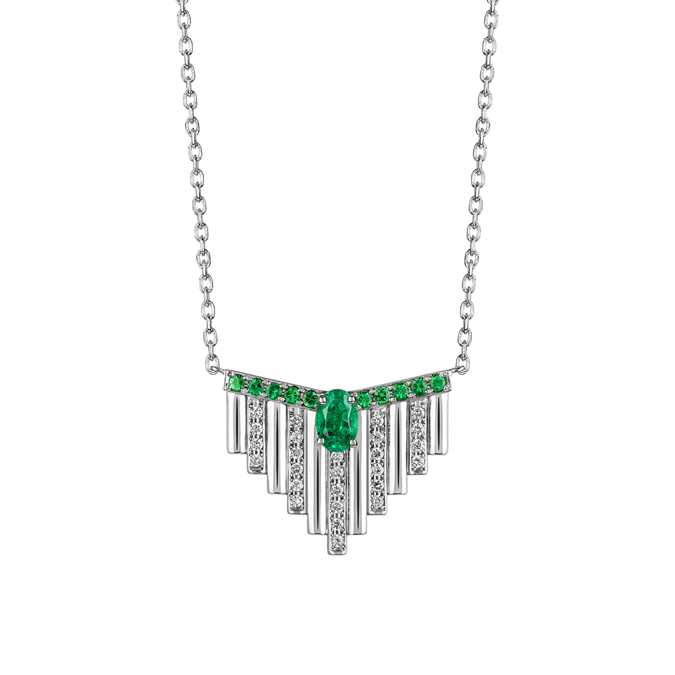 Colar Fringes Ouro Branco Esmeralda  Diamantes
