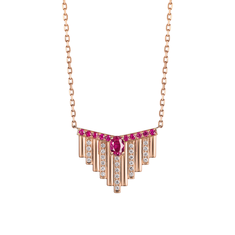 Colar Fringes Ouro Rosa Rubi Diamantes