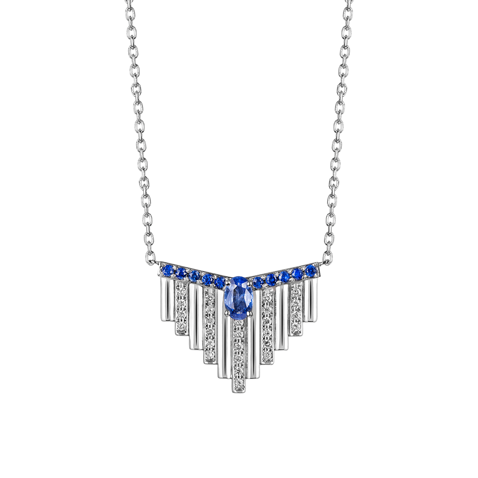 Colar Fringes Ouro Branco Safira Diamantes